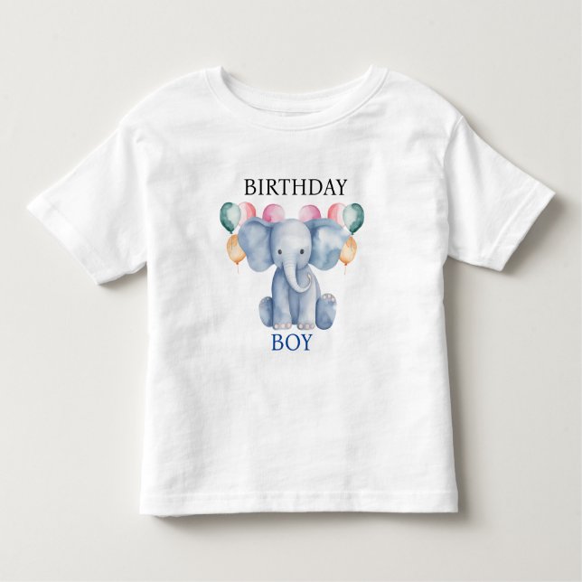Camiseta Infantil Birthday Boy | Elefante para bebês e balões (Frente)