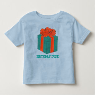 Camiseta Infantil Birthday Dude Blue/Red Gift Box Presente com Arco 