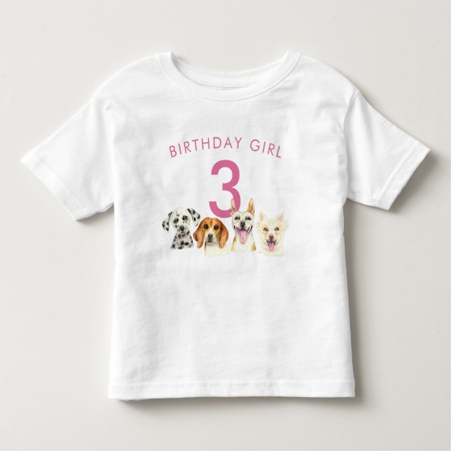 Camiseta Infantil Birthday Girl Watercolor Puppy Dogs (Frente)