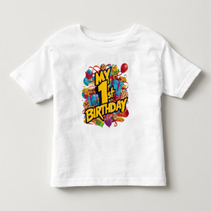 Camiseta Infantil Biscoitos Bolo E Balões Do Meu 1º Aniversário 