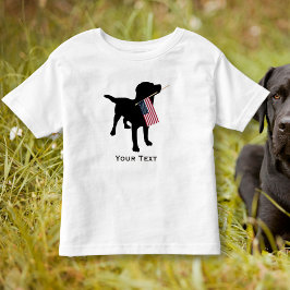 Camiseta Infantil Black Lab Dog holding USA Flag, 4 de julho