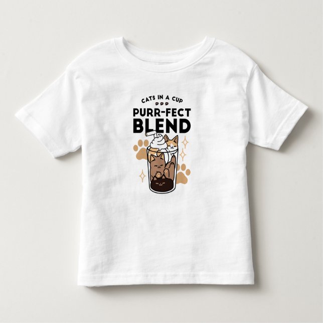 Camiseta Infantil Blend Puro: Arte de Gato e Café para Pet-Lovers (Frente)