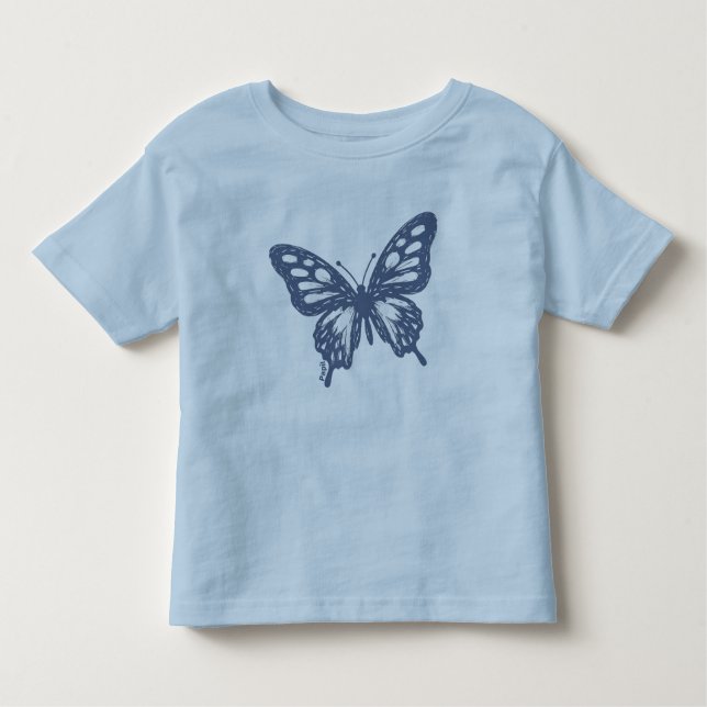 Camiseta Infantil Blue Butterfly Minimal Nature Art by Papil (Frente)