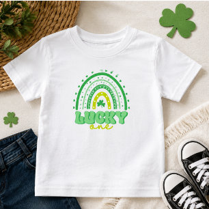 Camiseta Infantil Blue Clover & Rainbow Lucky One Primeiro Aniversár