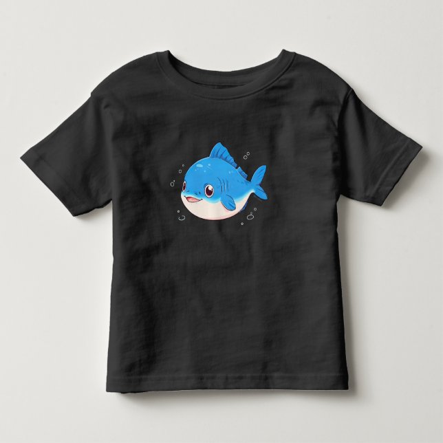 Camiseta Infantil Blue Fish Drawing, Cartoon Style (Frente)