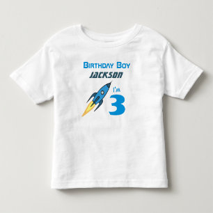 Camiseta Infantil Blue Retro Rocket Ship Personalizado Birthday Boy