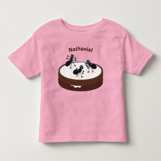 Camiseta Infantil Boas formigas patinando em desenho de biscoito (Frente)