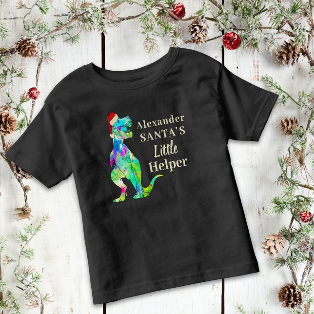 Camiseta Infantil Boas Personalizadas Dinossauro Natal ( personalized boys name Christmas dinosaur T-shirt funny festive Santa dino quote)