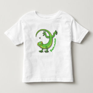 Camiseta Infantil Boas saudações da lagartixa verde e feliz com dese