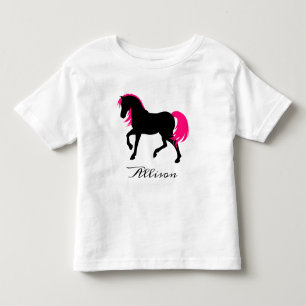 Camiseta Infantil Bold Elegante Moderno Bonito Negra e Cavalo Rosa