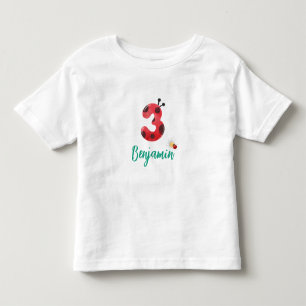 Camiseta Infantil Bolinhas vermelha-branca Nome do aniversário de 3