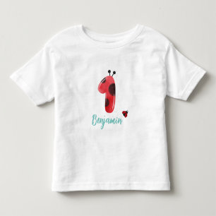 Camiseta Infantil Bolinhas vermelha e branca Nome da festa do primei