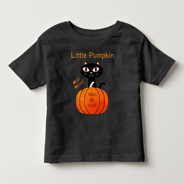 Camiseta Infantil Bolinho de Gato Negro e Laranja, Spooky, Dia das B (Frente)
