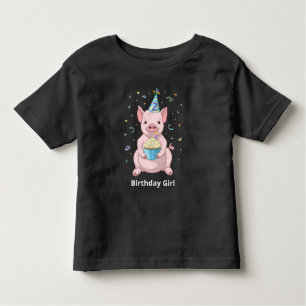 Camiseta Infantil Bolo de Aniversário de criança de Porco Rosa-Ros