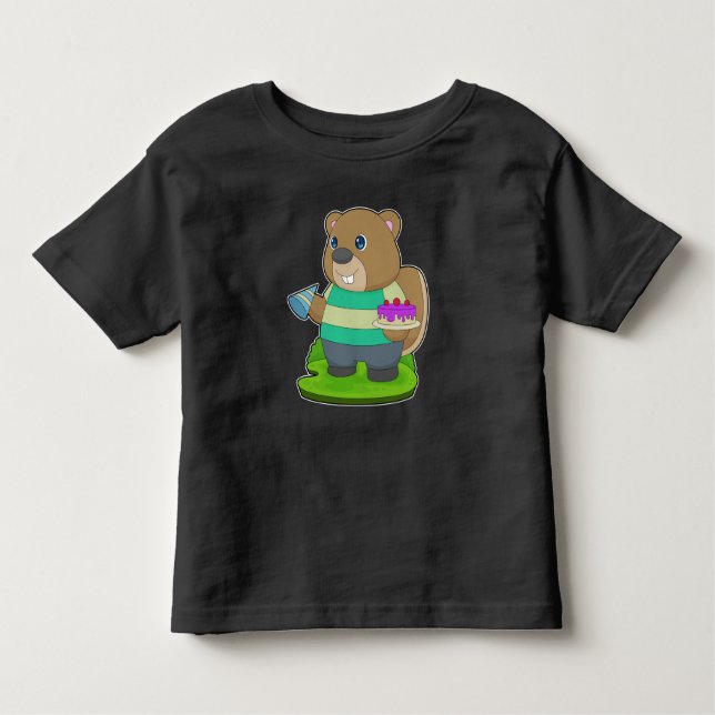 Camiseta Infantil Bolo de Aniversário do Beaver (Frente)