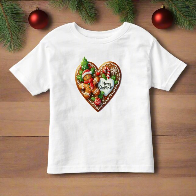 Camiseta Infantil Bolo de Natal em Forma de Homem de Gengibre com Co (Criador carregado)