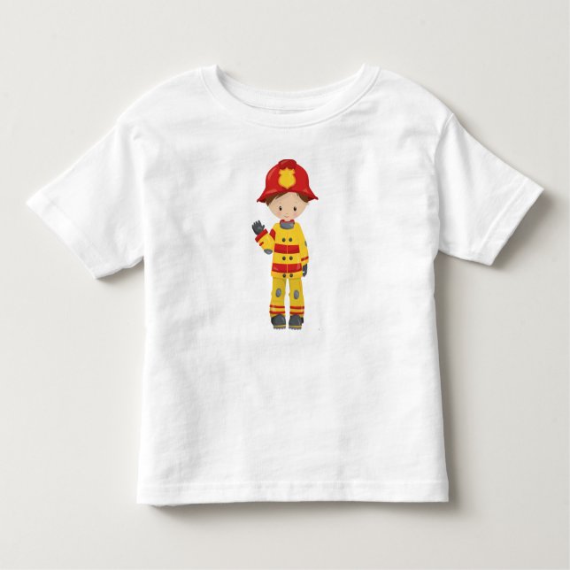 Camiseta Infantil Bombeiro, Bombeiro, Combate a Incêndio, Cabelo Cas (Frente)
