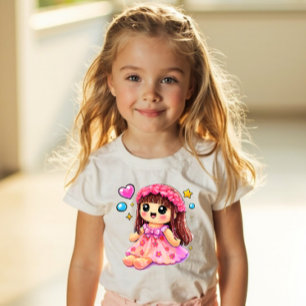 Camiseta Infantil Boneca Kawaii no Estilo Adesivo Y2K – Brinquedo Po