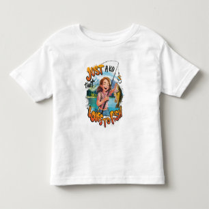 Camiseta Infantil Bonita Captura: Menina Com Peixe e Pesca
