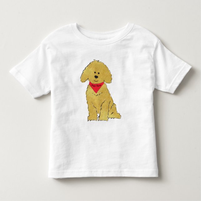 Camiseta Infantil Bonita Cartoon Personalizada Goldendoodle Puppy (Frente)