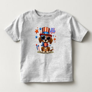 Camiseta Infantil Bonita, patriótica 4 de julho de cachorro/cachorri