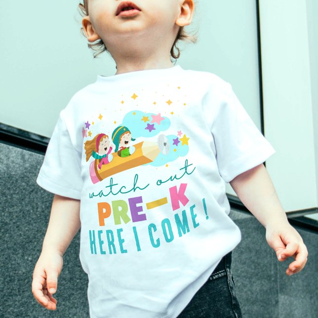 Camiseta Infantil Bonita primeira vez na escola divertida, estudante (Criador carregado)