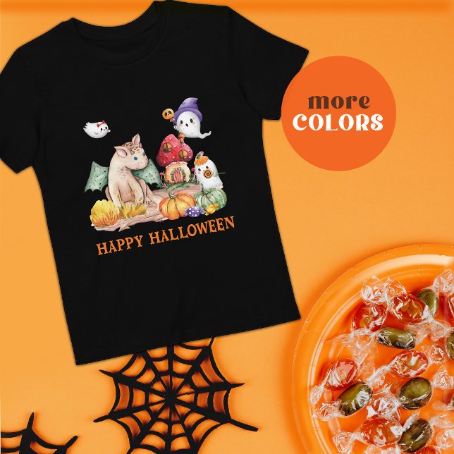 Camiseta Infantil Bonita Pumpkin Halloween Fantasy Dinossauro (Criador carregado)