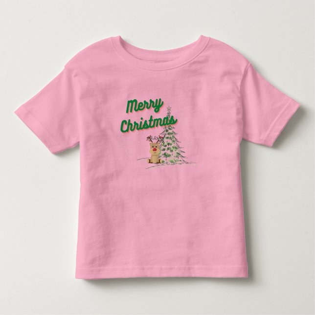 Camiseta Infantil Bonita Reindeer no Neve Natal Toddler (Frente)