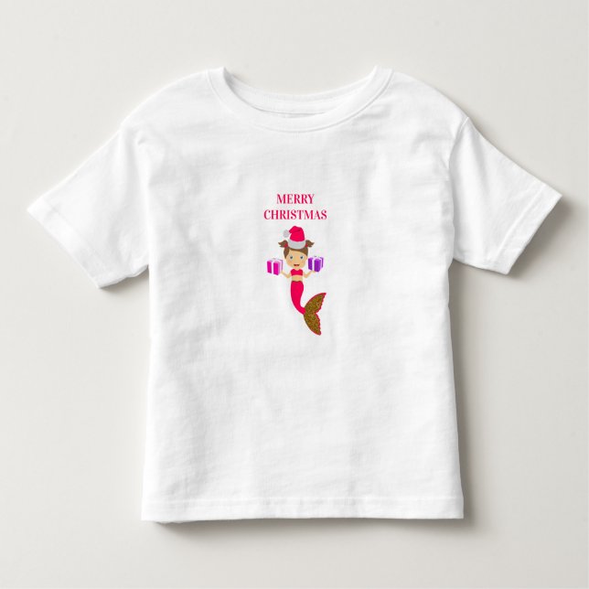 Camiseta Infantil Bonita Sereia de Natal Santa Hat Xmas (Frente)