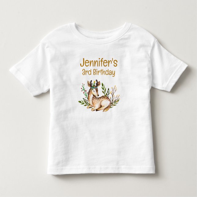 Camiseta Infantil Bonito Aquarela Deer Ling Down Boho Birthday (Frente)