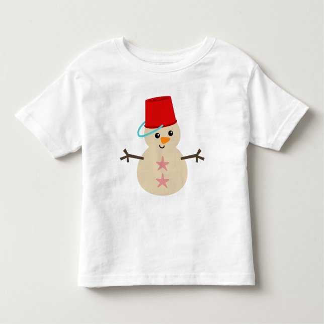 Camiseta Infantil Bonito boneco de neve feito de areia com fiança pa (Frente)