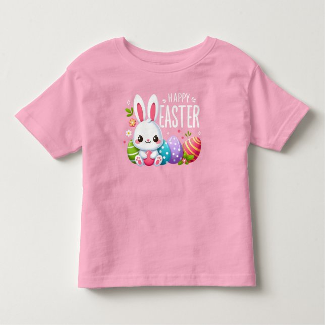 Camiseta Infantil Bonito, coelho cor-de-Felz pascoa rosa (Frente)