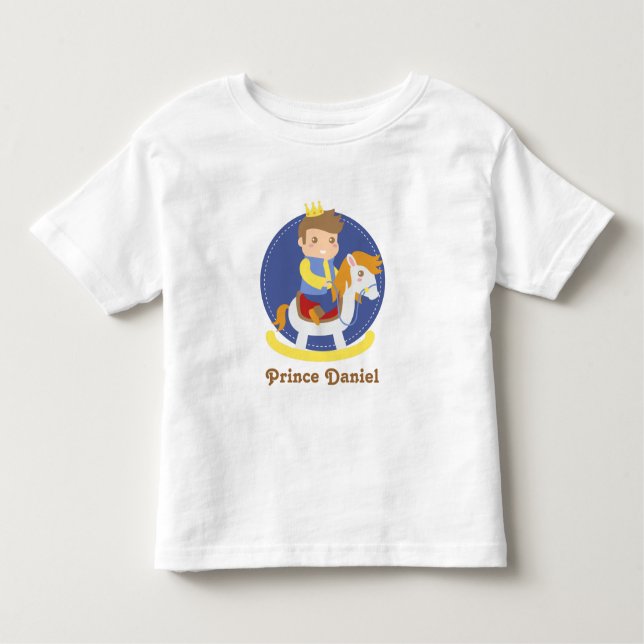 Camiseta Infantil Bonito Príncipe em Cavalo Fogueiro, para meninos (Frente)