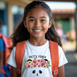 Camiseta Infantil Bonito Urso Panda Floral Menina