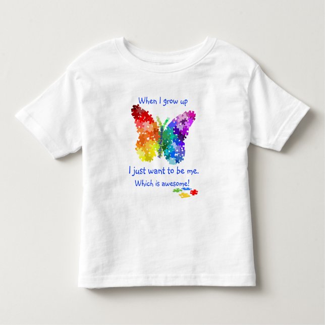 Camiseta Infantil Borboleta do quebra-cabeça do autismo quando eu (Frente)