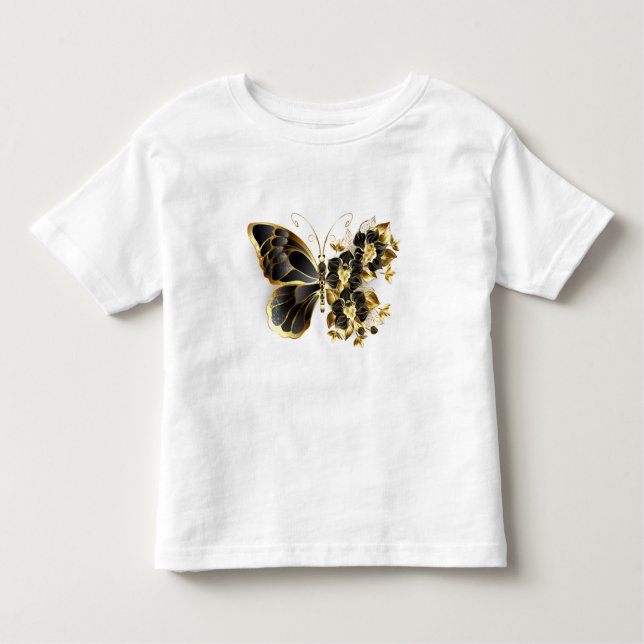 Camiseta Infantil Borboleta Flor Dourada com Orquídea Preta (Frente)