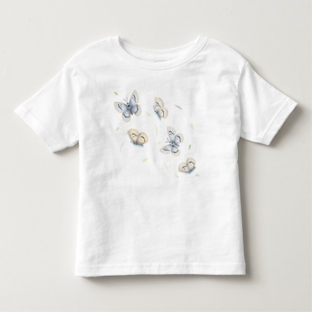 Camiseta Infantil Borboletas azuis e cremes em voo (Frente)