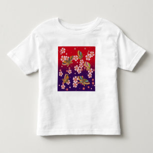 Camiseta Infantil Borboletas japonesas em Sakura Blossoms