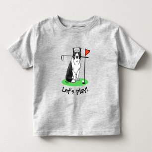 Camiseta Infantil Border Collie Dog Jogando Golfe (preto e branco)