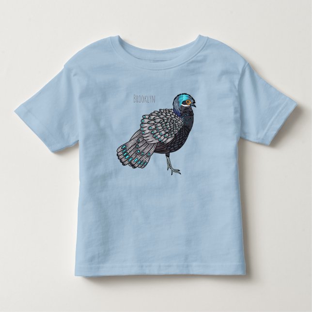 Camiseta Infantil Bornean peacock-pheasant bird cartoon illustration (Frente)