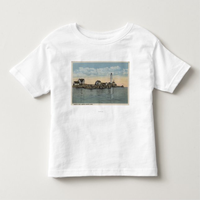 Camiseta Infantil Boston, farol de MABoston no porto de Boston (Frente)
