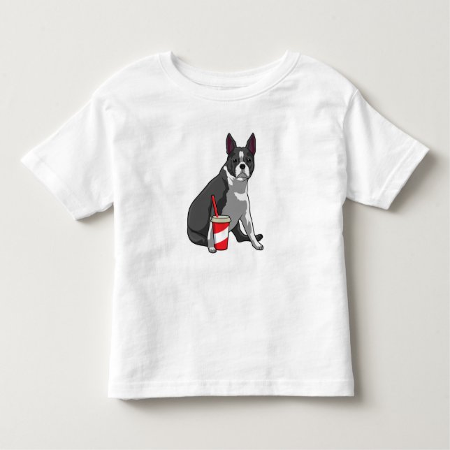 Camiseta Infantil Boston Terrier com bebida (Frente)