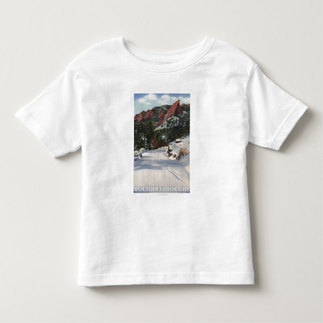 Camiseta Infantil Boulder, Colorado - Flatirons no inverno (Frente)