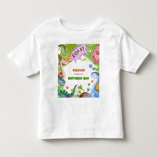 Camiseta Infantil Boy Dinosaur 4th Birthday Invitation (Frente)