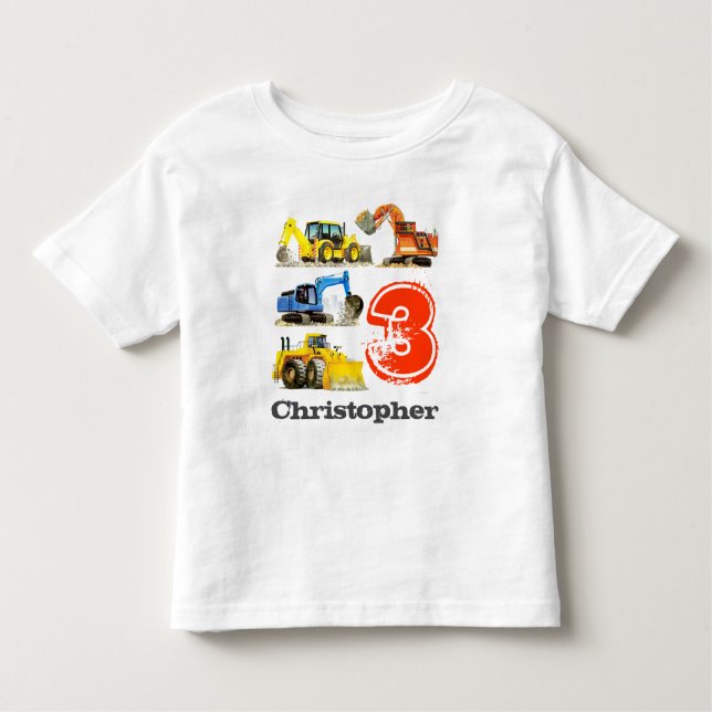 Camiseta Infantil Boys Giant Construction Diggers aniversário de 3 a (Frente)