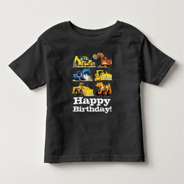 Camiseta Infantil Boys Happy Birthday Construction Digger Excavator (Frente)
