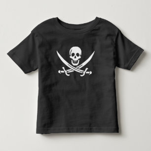 Camiseta Infantil Branco, Bandeira Pirata Calico Jack, Caveira e Cut