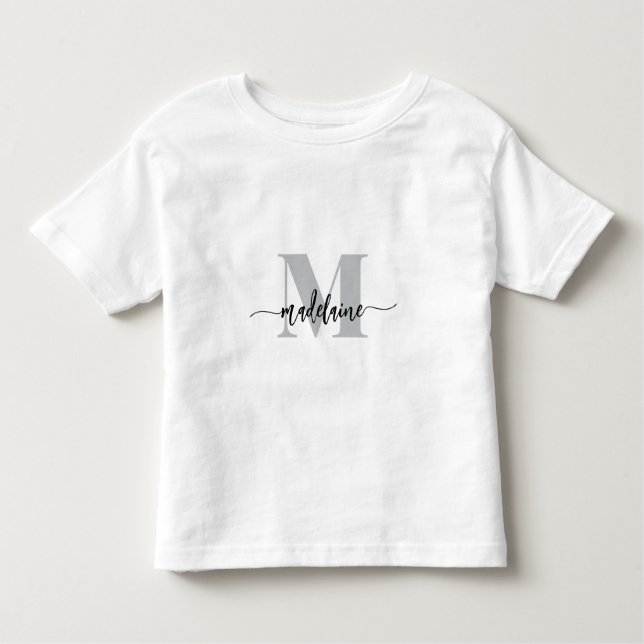Camiseta Infantil Branco Elegante Monograma Preto (Frente)
