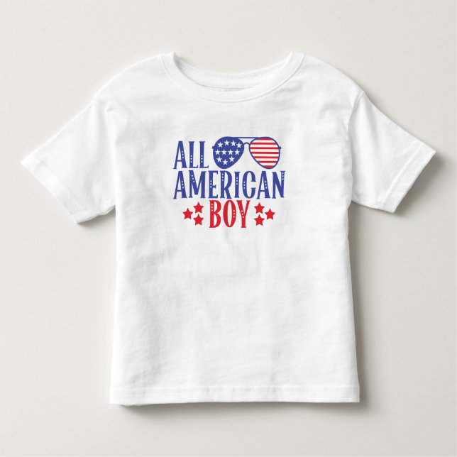 Camiseta Infantil Branco vermelho e azul, todo garoto americano (Frente)