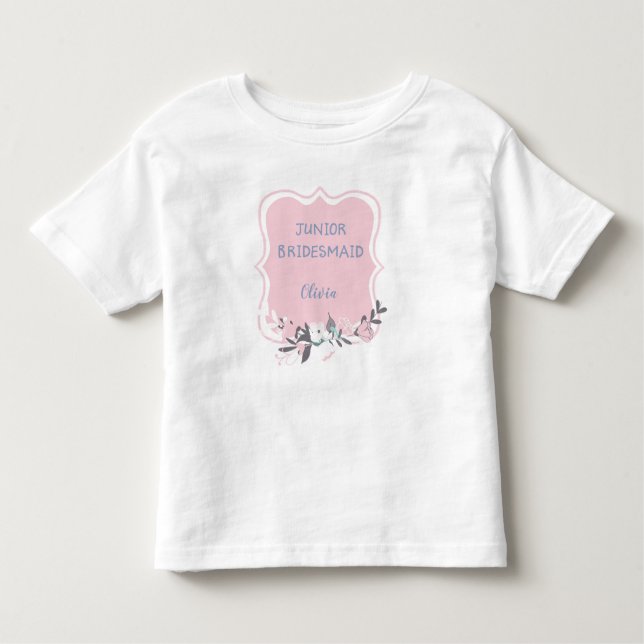 Camiseta Infantil Bridesmaid Junior com Nome Frame Floral (Frente)